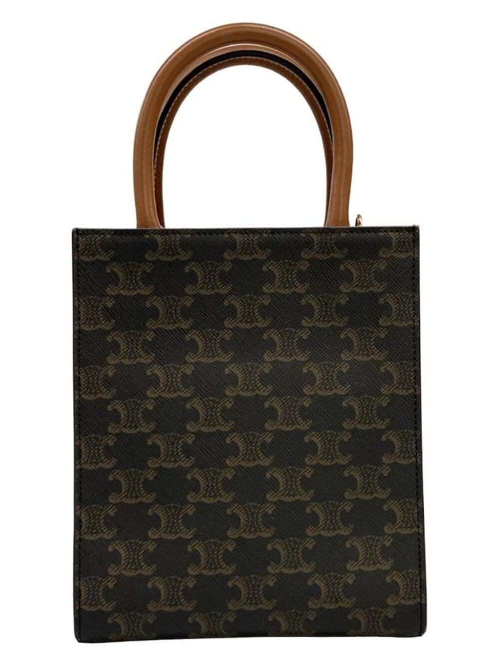 CELINE Mini Vertical Cabas Tan(Black, Brown) Brown) Triomphe Canvas Calf Skin - Picture 3 of 15